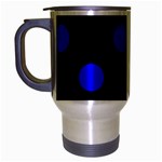 Polka Dots - Blue on Black Travel Mug (Silver Gray)