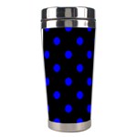 Polka Dots - Blue on Black Stainless Steel Travel Tumbler