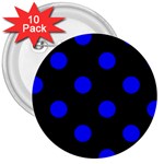 Polka Dots - Blue on Black 3  Button (10 pack)