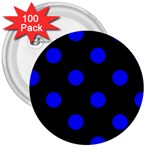 Polka Dots - Blue on Black 3  Button (100 pack)