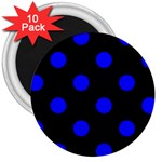 Polka Dots - Blue on Black 3  Magnet (10 pack)