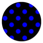 Polka Dots - Blue on Black Magnet 5  (Round)