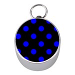 Polka Dots - Blue on Black Silver Compass (Mini)