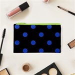 Polka Dots - Cerulean Blue on Black Canvas Cosmetic Bag (XS)