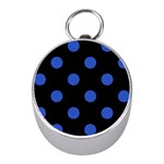 Polka Dots - Cerulean Blue on Black Silver Compass (Mini)