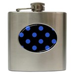 Polka Dots - Cerulean Blue on Black Hip Flask (6 oz)