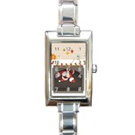 Christmas Black Santa In Fireplace Rectangle Italian Charm Watch