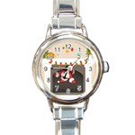 Christmas Black Santa In Fireplace Round Italian Charm Watch