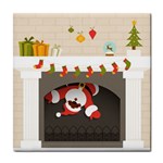 Christmas Black Santa In Fireplace Tile Coaster