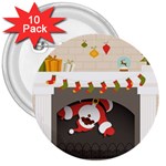 Christmas Black Santa In Fireplace 3  Button (10 pack)