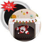 Christmas Black Santa In Fireplace 3  Magnet (10 pack)