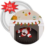 Christmas Black Santa In Fireplace 3  Button (100 pack)