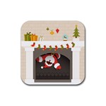 Christmas Black Santa In Fireplace Rubber Coaster (Square)