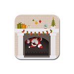 Christmas Black Santa In Fireplace Rubber Square Coaster (4 pack)