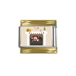 Christmas Black Santa In Fireplace Gold Trim Italian Charm (9mm)