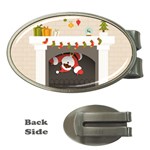 Christmas Black Santa In Fireplace Money Clip (Oval)