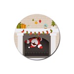 Christmas Black Santa In Fireplace Rubber Coaster (Round)