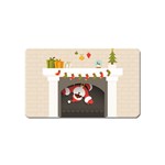 Christmas Black Santa In Fireplace Magnet (Name Card)