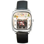 Christmas Black Santa In Fireplace Square Metal Watch