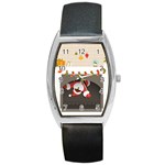 Christmas Black Santa In Fireplace Barrel Style Metal Watch