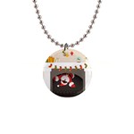 Christmas Black Santa In Fireplace 1  Button Necklace