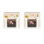 Christmas Black Santa In Fireplace Cufflinks (Square)