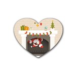 Christmas Black Santa In Fireplace Rubber Coaster (Heart)