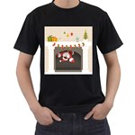 Christmas Black Santa In Fireplace Men s T-Shirt (Black)