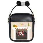 Christmas Black Santa In Fireplace Girls Sling Bag