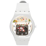 Christmas Black Santa In Fireplace Round Plastic Sport Watch (M)