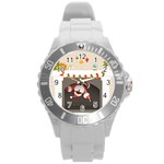 Christmas Black Santa In Fireplace Round Plastic Sport Watch (L)