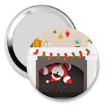 Christmas Black Santa In Fireplace 3  Handbag Mirror