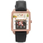 Christmas Black Santa In Fireplace Rose Gold Leather Watch 