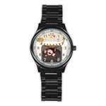 Christmas Black Santa In Fireplace Stainless Steel Round Watch