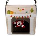 Christmas Black Santa In Fireplace Flap Closure Messenger Bag (L)