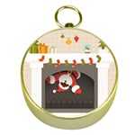 Christmas Black Santa In Fireplace Gold Compass