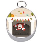 Christmas Black Santa In Fireplace Silver Compass