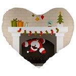 Christmas Black Santa In Fireplace Large 19  Premium Flano Heart Shape Cushion