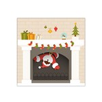 Christmas Black Santa In Fireplace Satin Bandana Scarf