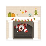 Christmas Black Santa In Fireplace Small Satin Scarf (Square)