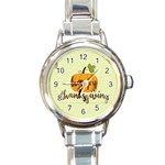 Happy Thanksgiving Pumpkin Round Italian Charm Watch