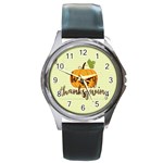 Happy Thanksgiving Pumpkin Round Metal Watch