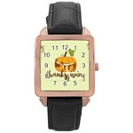 Happy Thanksgiving Pumpkin Rose Gold Leather Watch 