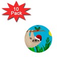 santa sloth 1  Mini Button (10 pack) 