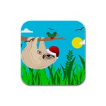 santa sloth Rubber Square Coaster (4 pack)