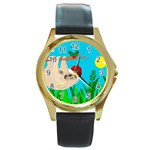 santa sloth Round Gold Metal Watch