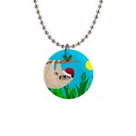 santa sloth 1  Button Necklace