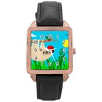 santa sloth Rose Gold Leather Watch 