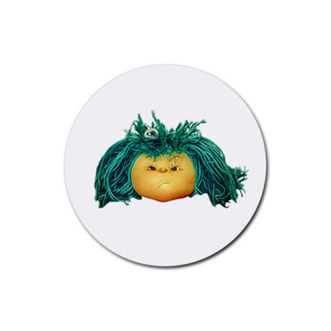 Angry Girl Doll Rubber Round Coaster (4 pack)  from ArtsNow.com Front