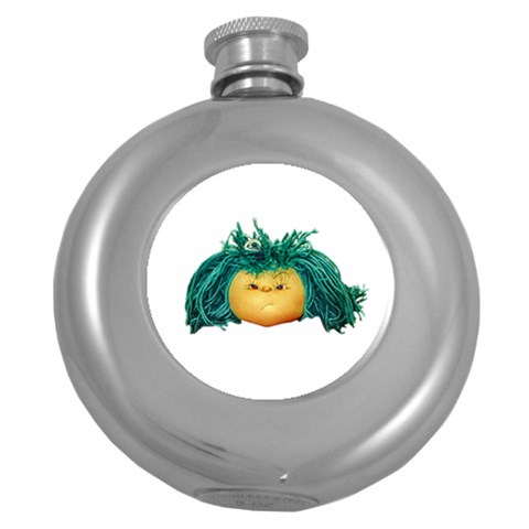 Angry Girl Doll Round Hip Flask (5 oz) from ArtsNow.com Front